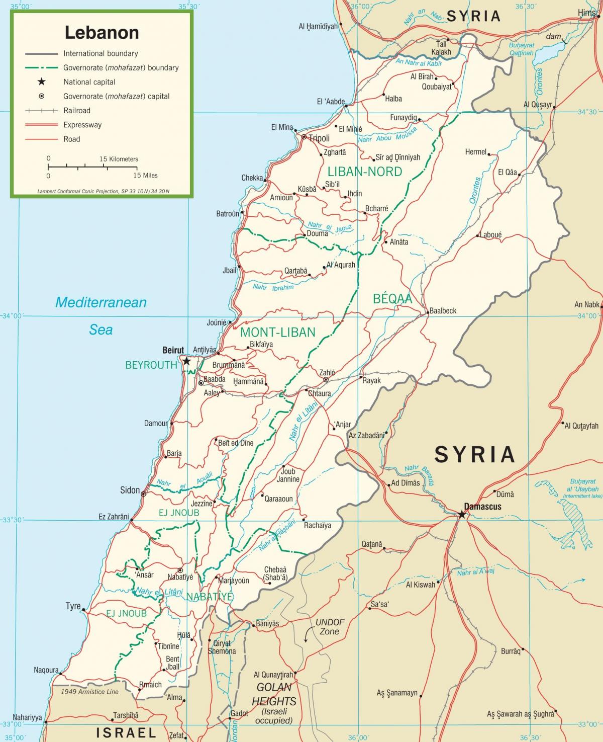 Ливан пътищата на картата