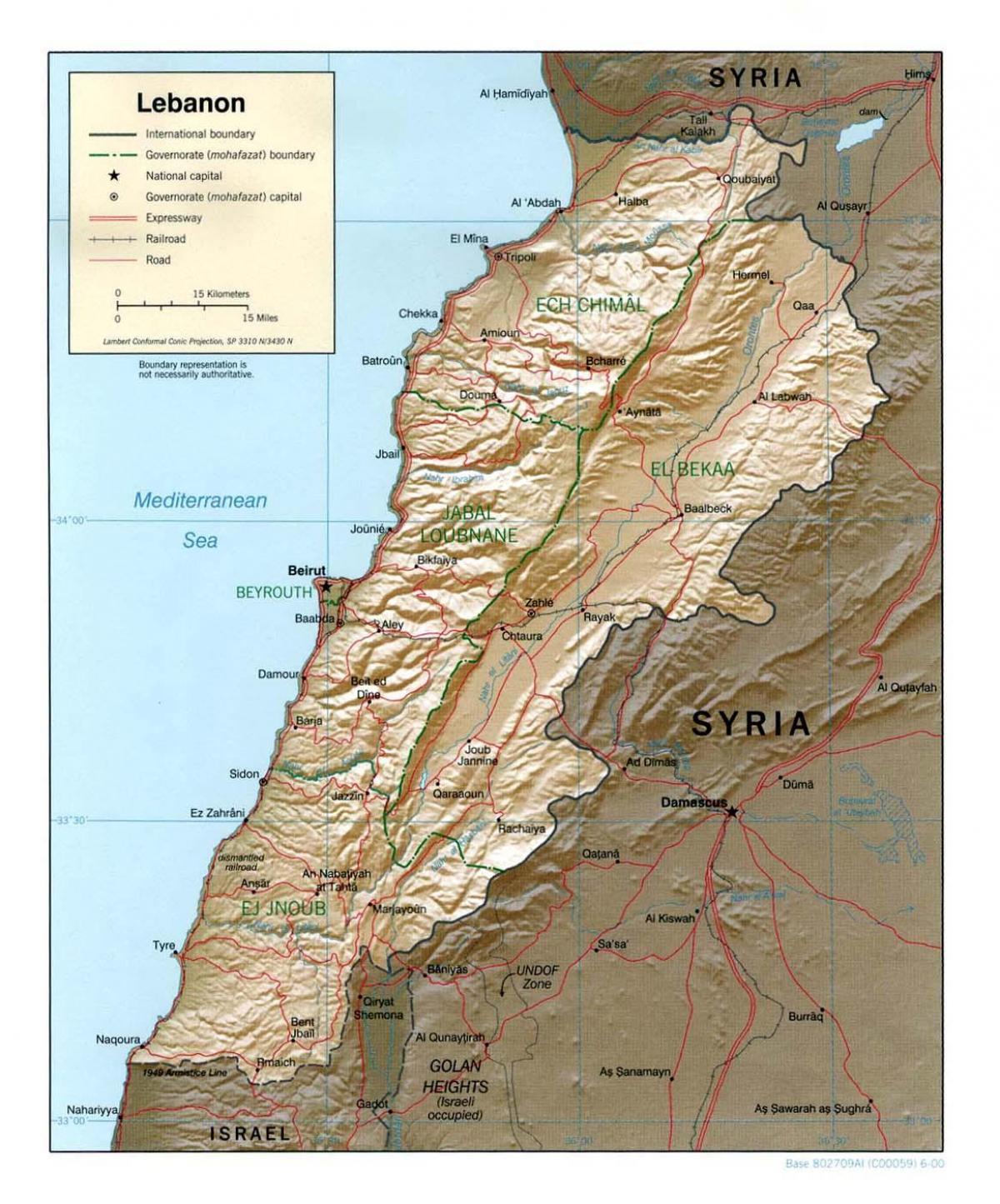 карта на Ливан топографическая